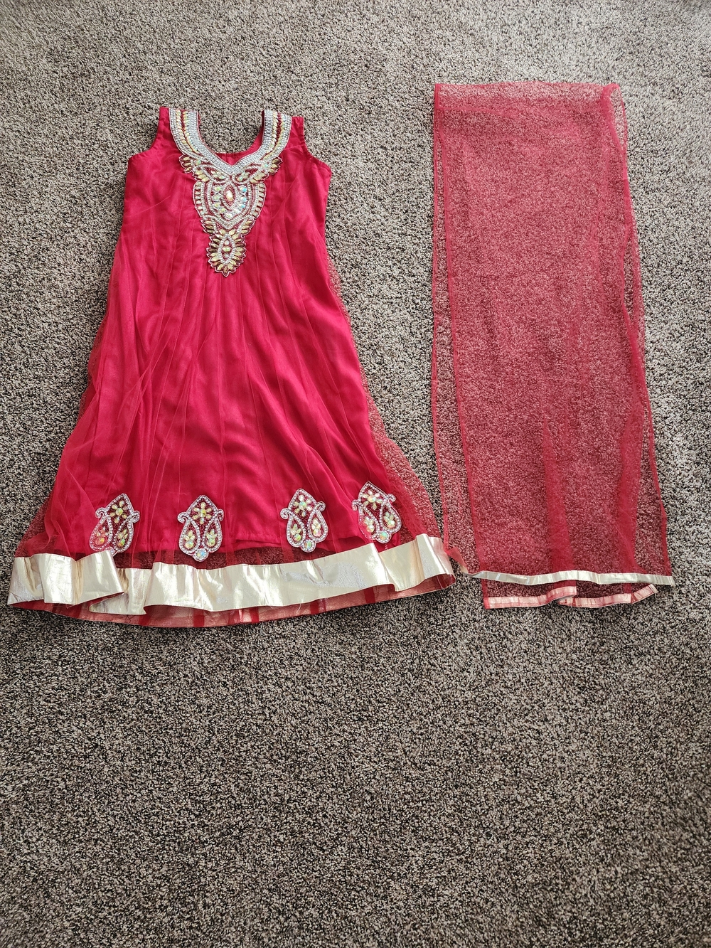 Anarkali Embroided Dress In Fuchsia Color with Sheer Dupatta